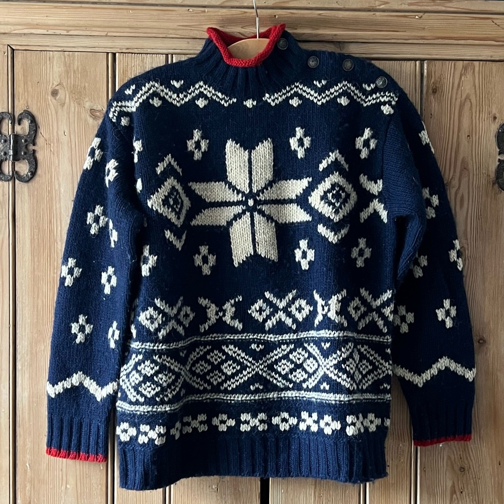 Ralph Lauren Button Shoulder Wool Snowflake Sweater